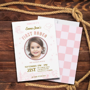 First Rodeo Pink Cowgirl First Birthday  Invitation