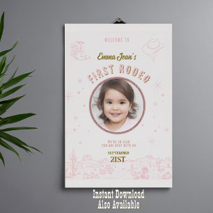First Rodeo Pink Desert 1st Birthday Welcome Poster