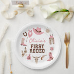 First Rodeo Pink Western Cowboy 1st Birthday Paper Plate<br><div class="desc">First Rodeo western cowboy 1st birthday Pink party theme.</div>