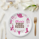 First Rodeo Pink Western Cowboy 1st Birthday Paper Plate<br><div class="desc">First Rodeo western cowboy 1st birthday Pink party theme.</div>