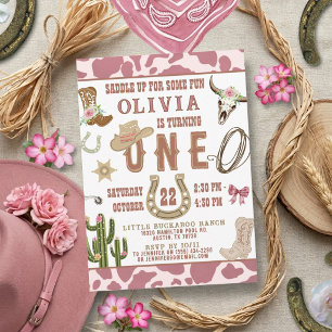 First Rodeo Pink Western Cowgirl 1st Birthday Invitation