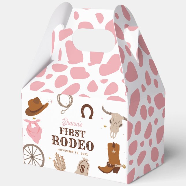 First Rodeo Pink Wild West Girl 1st Birthday Favor Box (Front)