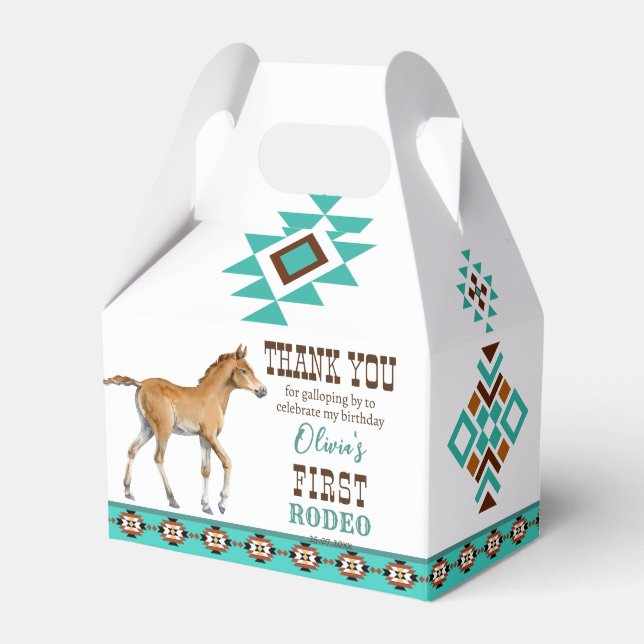 First rodeo southwestern turquoise country horse favor box (Front Side)