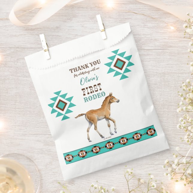 First rodeo southwestern turquoise country horse favour bag (Clipped)
