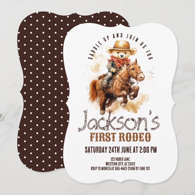 First Rodeo Teddy Bear Horse Boy First Birthday  Invitation (Front/Back)