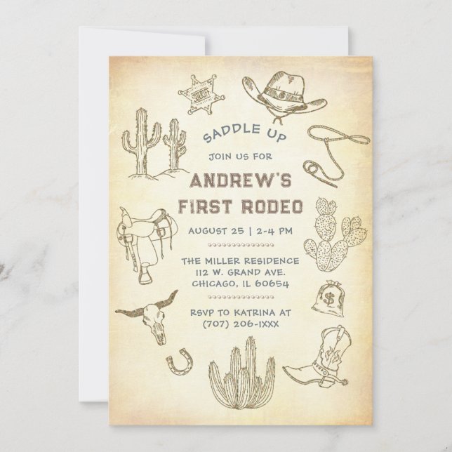 First Rodeo Vintage Invitation Template (Front)