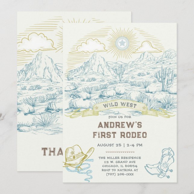 First Rodeo Vintage Invitation Template (Front/Back)