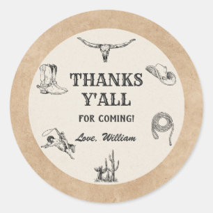 First Rodeo Vintage Neutral Cowboy 1st Birthday Classic Round Sticker