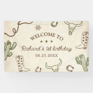 First Rodeo Western Boy 1st Birthday Banner