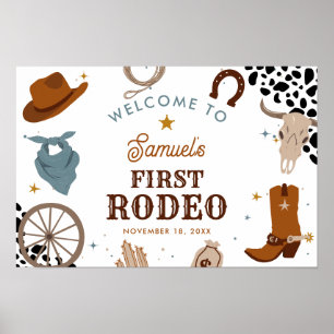 First Rodeo Western Boy First Birthday Welcome Poster
