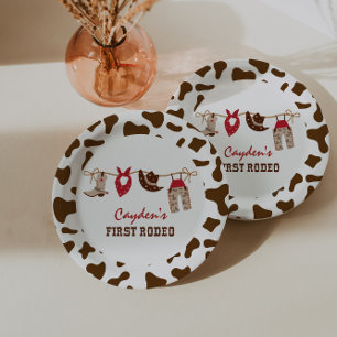 First Rodeo Western Cowboy 1st Birthday Paper Plate