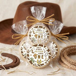 First Rodeo Western Cowboy Boys 1st Birthday Party Classic Round Sticker