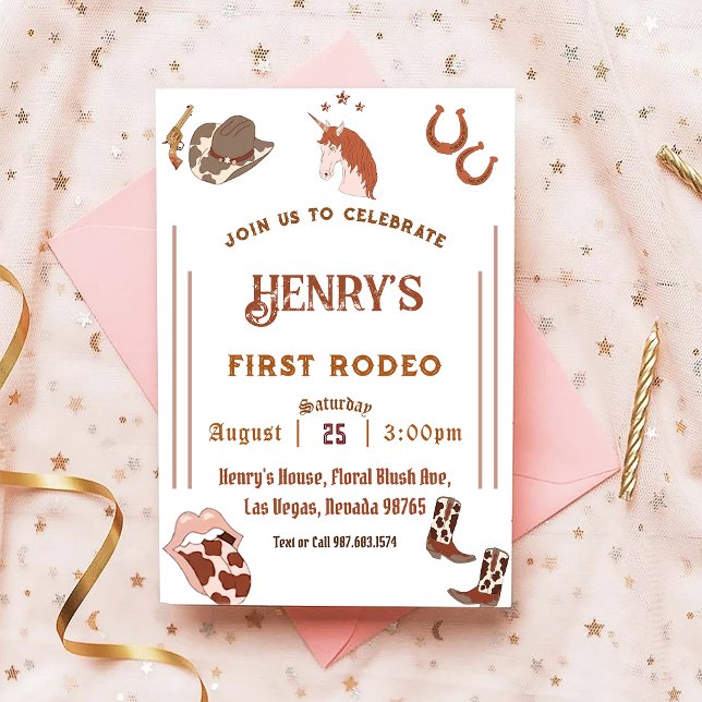 First Rodeo Western Cowboy First Birthday  Invitation (Creator Uploaded)