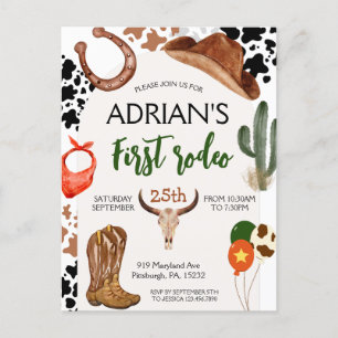 First Rodeo Western Cowboy First Birthday Postcard