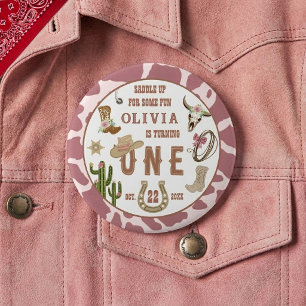 First Rodeo Western Cowgirl 1st Birthday Party 1 Inch Round Button