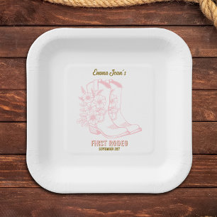 First Rodeo Western Cowgirl Boots 1st Birthday Paper Plate