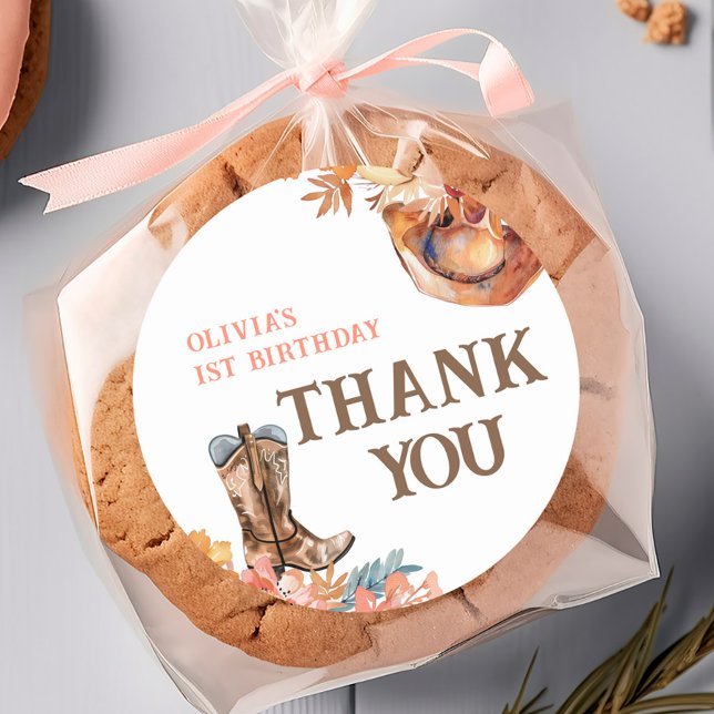 First Rodeo Western Girl 1st Birthday Classic Round Sticker (Creator Uploaded)