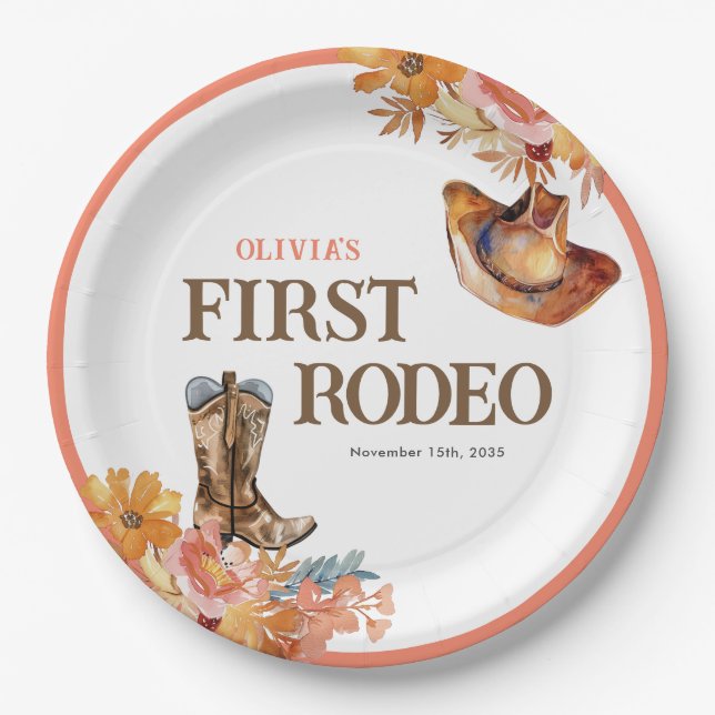 First Rodeo Western Girl 1st Birthday Paper Plate (Front)