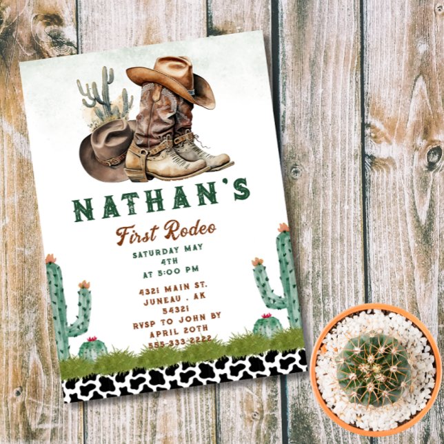 First Rodeo Western Horse  Cowboy Hat Cactus Invitation (Creator Uploaded)