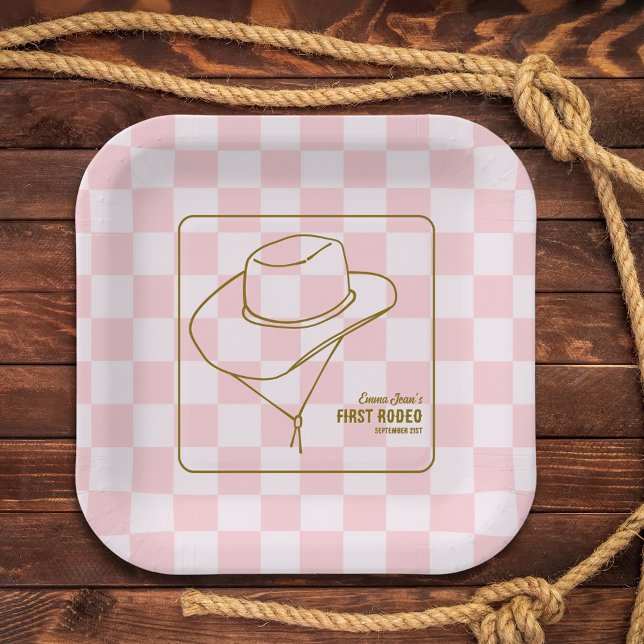 First Rodeo Western Pink Checkered 1st Birthday Paper Plate (First Rodeo Western Pink Checkered 1st Birthday Paper Plates)