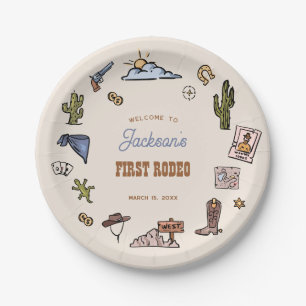 First Rodeo Western Themed Cowboy Birthday Paper Plate