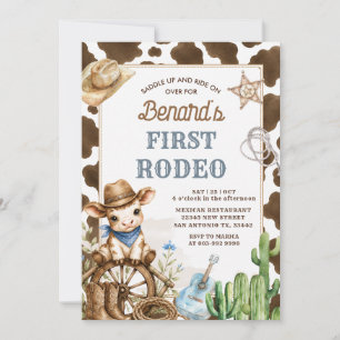First Rodeo Wild West Bear Cowboy Birthday Invitation