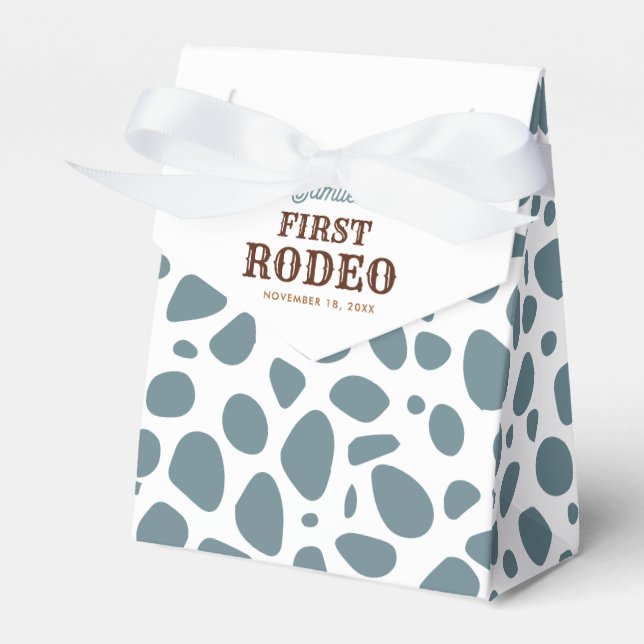 First Rodeo Wild West Boy Blue First Birthday Favor Box (Front Side)