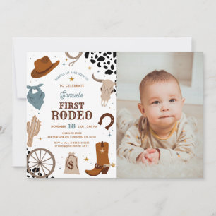 First Rodeo Wild West Boy First Birthday Photo Invitation