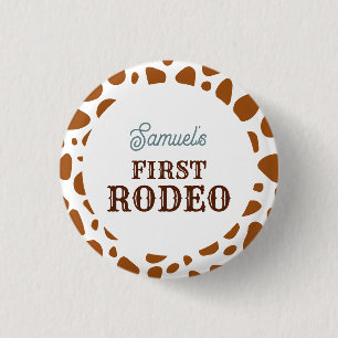 First Rodeo Wild West Brown Boy First Birthday 1 Inch Round Button