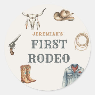 First Rodeo Wild West Cowboy Blue Birthday Classic Round Sticker