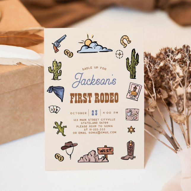 First Rodeo Wild West Hand Drawn Kids Birthday Invitation (Creator Uploaded)