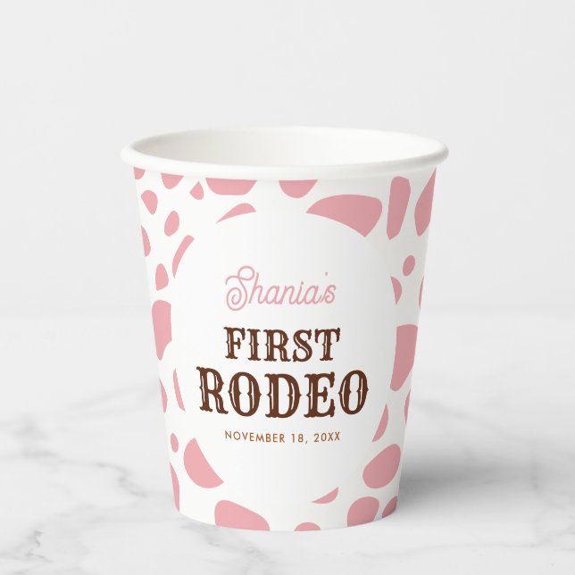 First Rodeo Wild West Pink Girl First Birthday Paper Cups (Front)
