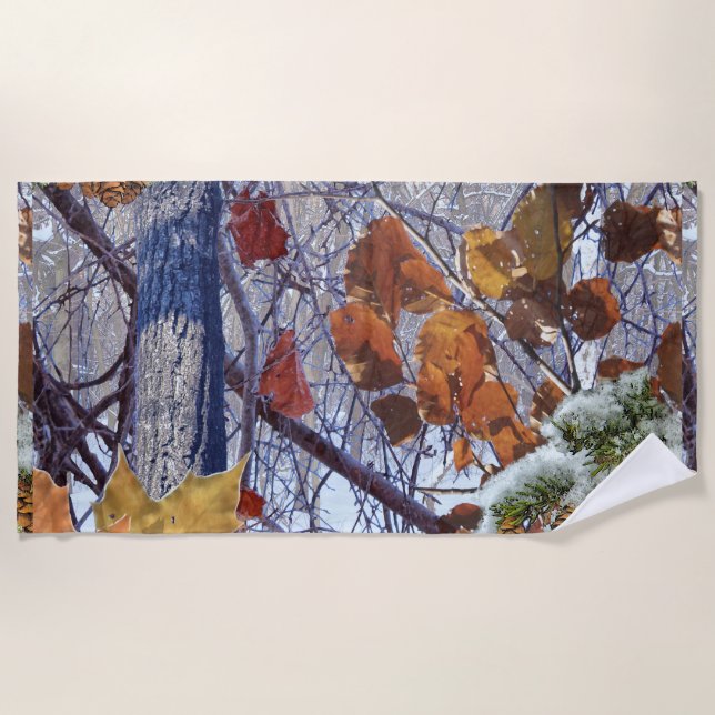 First Snow Camouflage Decor on a Beach Towel (Front)