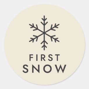 First Snow Snowflake Winter Line Drawing Classic Round Sticker