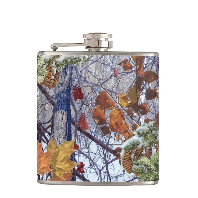 First Snow Winter Camouflage Style Hip Flask (Front)