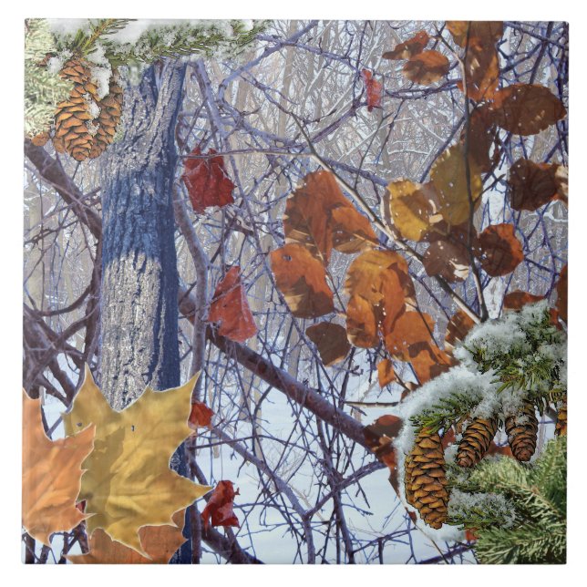 First Snow Winter Forest Camo Print Tile (Front)