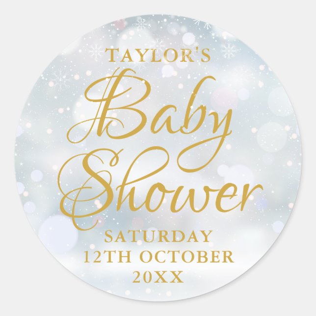 First Snowflakes baby shower Classic Round Sticker (Front)