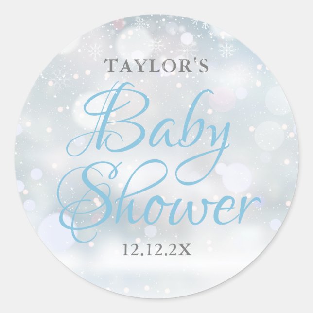 First Snowflakes baby shower Classic Round Sticker (Front)