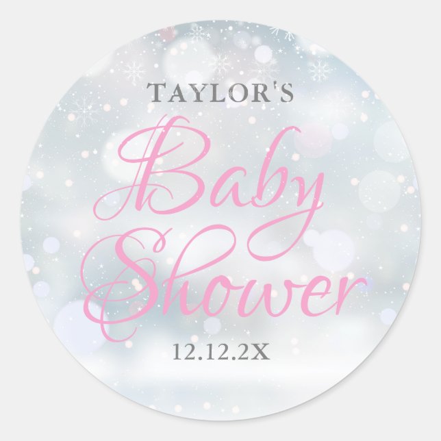 First Snowflakes baby shower Classic Round Sticker (Front)