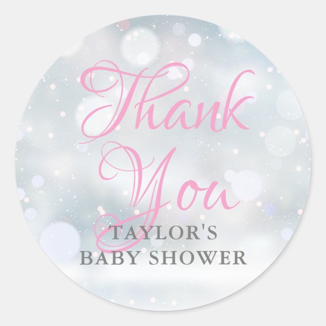 First Snowflakes baby shower Thank You Classic Round Sticker (Front)