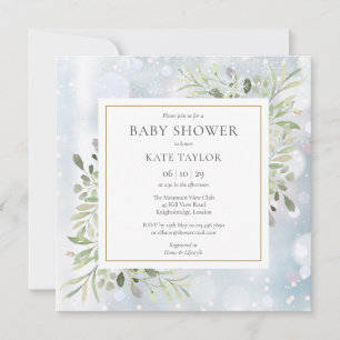 First Snowflakes Greenery Baby Shower   Sprinkle Invitation