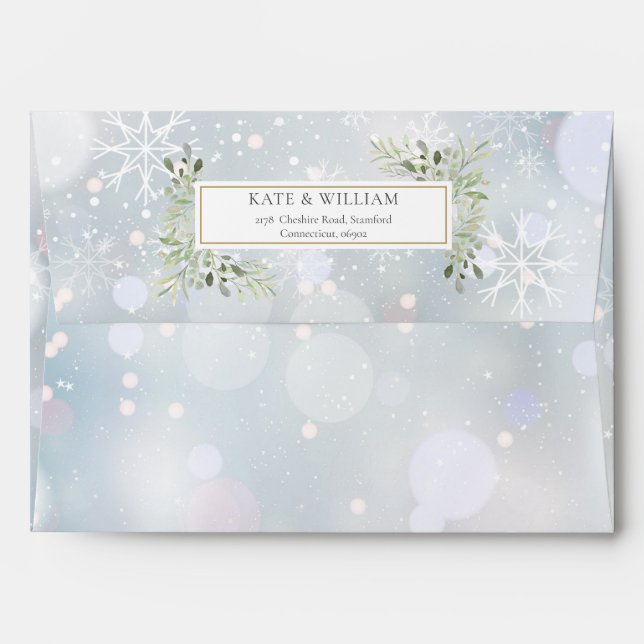 First Snowflakes Greenery Winter Wedding Envelope (Back (Top Flap))