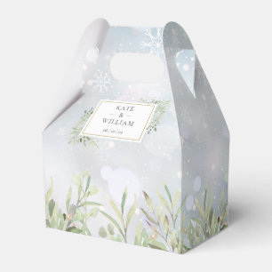 First Snowflakes Greenery Winter Wedding Favor Box
