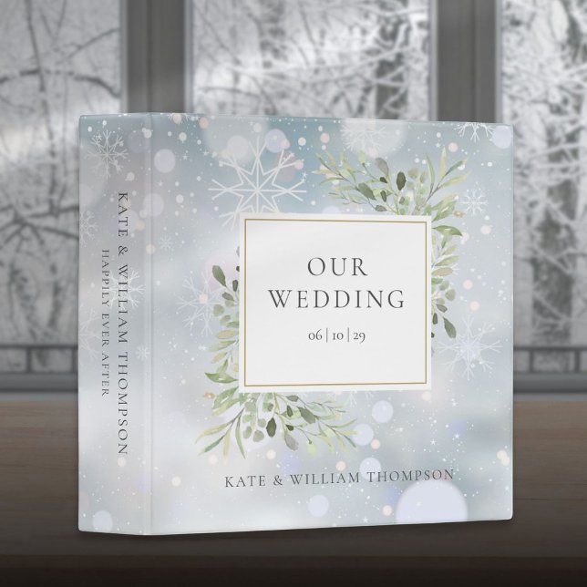 First Snowflakes Greenery Winter Wedding Photo Binder (First Snowflakes Greenery Winter Wedding Photo 3 Ring Binder)