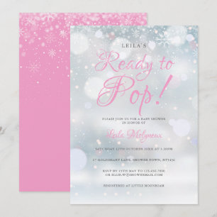 First Snowflakes Pink Ready to Pop Baby Shower Invitation