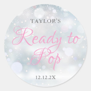 First Snowflakes Ready to Pop Pink Baby Shower Classic Round Sticker
