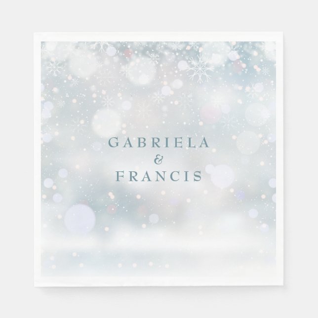 First Snowflakes Winter Wedding Elegant Napkin (Front)