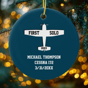 First Solo Airplane & Photo Aviation Personalized Ceramic Ornament