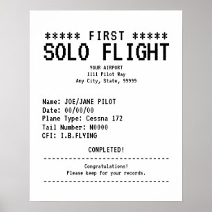 First Solo Flight Congratulations Poster