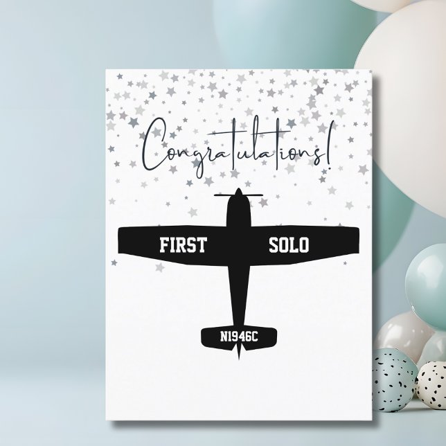 First Solo Simple Airplane, Personalized Aviation Postcard (Front )